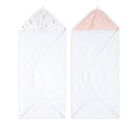 aden + anais blushing bunnies Hooded Towel - Pack of 2 | 100% Cotton Terry Muslin Hood, Soft Bath & Shower Wrap Babies bunny, pink, flowers Gift Set Baby, Newborns Toddlers, 76 x 76 cm (AD217)