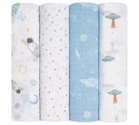 aden + anais essentials 100% Cotton Muslin Swaddle & Receiving Blanket for Baby Girls & Boys, 112x112cm, Newborn Swaddling Set, Infant & Toddler Shower Gift, 4 Pack, space explorers