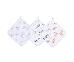aden + anais essentials Washcloth Set, Super Soft 100% Cotton Muslin, 27.5x27.5cm, 3 Pack, safari babes