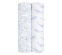 aden + anais oceanic Swaddle Blanket - Pack of 2 | Large 100% Breathable Organic Muslin Cotton Swaddle Wrap Set for Baby Boys | Blue, Wales, Stars Pr