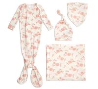 aden + anais Snuggle Knit Newborn Gift Set with Knotted Baby Gown, Swaddle Blanket, Infant Hat, and Bandana Bib, 0-3 Months, Rosettes