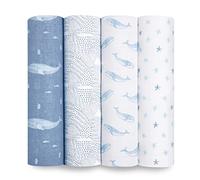 aden + anais Swaddle Blanket, 100% Organic Cotton for Girls & Boys, Baby Receiving Swaddles, Ideal Newborn & Infant Swaddling Set, 4 Pack, Oceanic