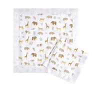 aden + anais tanzania Security Blanket - Pack of 2 | Square Soft & Breathable 100% Cotton Muslin with Satin Trim Throw | Unisex Shower Gift Set for Baby Girls & Boys | Newborn & Infant Essentials