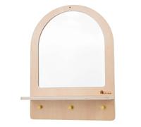 Adena Montessori Toddler Mirror with 3 Hooks, Montessori Furniture Safe Wooden Wall-Mounted Mirror for Self-Care, Storage & Decor