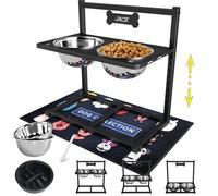 ADENGL 9 Height Adjustable Dog Bowl Stand with Two 1.7L Stainless Steel, Slow Feeder Bowls and Nonslip Pad, Perfect for Medium and Large Dogs