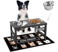 ADENGL Elevated Dog Bowls, 10" Tall Height, Raised Bowl Stand with 2 Stainless Steel Food Feeder Bowls (58oz) and Spill-Proof Mat for Medium Large and Small Breeds