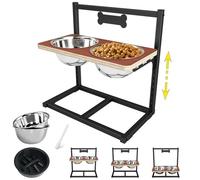 ADENGL Elevated Dog Bowls for Large Dogs with 2 Stainless Steel Dog Food Bowls and a Slow Feeder Dog Bowl, Wood Feeder with Metal Stand, Dog Food & Water Bowls for Large Medium Small Dogs