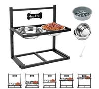 ADENGL Elevated Dog Bowls with Slow Feeder Dog Bowls, 5 Height Adjustable Raised Dog Bowl Stand with 2 Stainless Steel Dog Food & Water Bowls, Dog Bowl Elevated for Medium Large Dogs