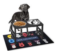 ADENGL Metal Raised Dog Bowl Stand for Dogs, Stronger Elevated Dog Bowls with Sprill Proof Mat, Dog Food & Water Bowls 25.4cm (1200ml-Stainless Steel Bowls, Mat-40 * 60cm)