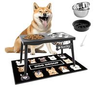 ADENGL Metal Raised Dog Bowl Stand for Large and Medium Dogs, Elevated Dog Bowls with Sprill Proof Mat ＆ Slow Feeder, Pet Food Bowls 10" Tall Dogs Feeder (58OZ-Stainless Steel Pet Bowl, Mat-16x24in)