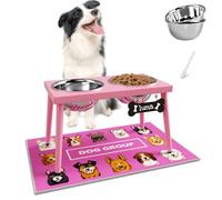 ADENGL Raised Dog Bowl Stand for Large Medium Dogs, Elevated Dog Bowls with Sprill Proof Mat &Two 58OZ Stainless Steel Bowls,Pink