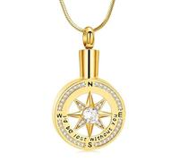ADENLA Compass Urn Necklace for Ashes for Women I'd be Lost without You Jewelry Birthstone Keepsake Memorial Ashes Jewelry-gold