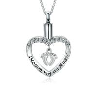ADENLA Cremation Ashes Jewelry Footprint in Heart Urn Necklace for Human Ashes Mommy of an Angel Memorial Pendant Gift-Sliver