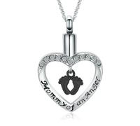 ADENLA Cremation Ashes Jewelry Footprint in Heart Urn Necklace for Human Ashes Mommy of an Angel Memorial Pendant Gift-Black