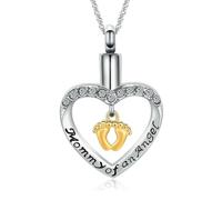 ADENLA Cremation Ashes Jewelry Footprint in Heart Urn Necklace for Human Ashes Mommy of an Angel Memorial Pendant Gift-Gold