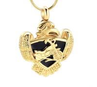 ADENLA Cremation Jewelry for Ashes Eagle Motorcycle Urn Necklace for Ashes for Human Pet Keepsake Pendant Jewelry-Gold