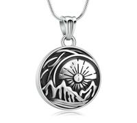 ADENLA Cremation Jewelry for Ashes Sun Moon Round Urn Necklace Keepsake Stainless Steel Pendant Human Pet Memorial Gift for Women Men-Silver