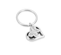 ADENLA Heart Cremation Jewelry Ashes Crystal Butterfly Urn Keychain Keepsake Locket Pendant For Ashes Stainless Steel Charm Keyring-silver