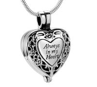 ADENLA Heart Cremation Jewelry for Ashes Always in My Heart Urn Necklace for Ashes for Human/Pet Memorial Urn Locket Keepsake Pendant-Sliver