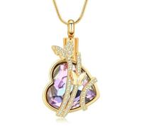 ADENLA Heart Urn Necklace for Ashes Crystal Butterfly Cremation Jewelry Ashes Pendant Memorial Urn Locket Keepsake Necklace Gift-Gold with Purple