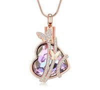 ADENLA Heart Urn Necklace for Ashes Crystal Butterfly Cremation Jewelry Ashes Pendant Memorial Urn Locket Keepsake Necklace Gift-Rose with Purple