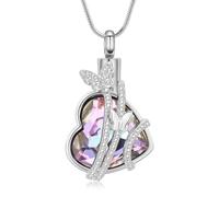 ADENLA Heart Urn Necklace for Ashes Crystal Butterfly Cremation Jewelry Ashes Pendant Memorial Urn Locket Keepsake Necklace Gift-Sliver with Purple