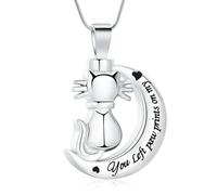 ADENLA Lovely Cat Urn Necklace for Ashes for Women Moon Keepsake Cremation Jewelry Ashes Holder Memorial Pendant-Sliver