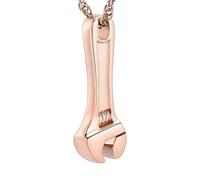 ADENLA Tool Wrench Shape Cremation Urn Necklace Stainless Steel Laborer Ashes Keepsake Memorial Pendant Jewelry for Human-Rose Gold