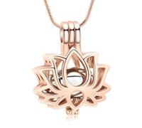 ADENLA Urn Necklace for Ashes Lotus Flower Cremation Jewelry for Women Ashes Pendant Memorial Necklace with Hollow Urn Keepsake-Rose Gold-Silver