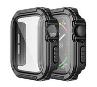 Adepoy 2 Pack Rugged Case Compatible for Apple Watch 44mm Series SE/6/5/4 with Tempered Glass Screen Protector, Military All Around Hard TPU Protective Cover Case Shockproof Bumper for iWatch Men 44mm