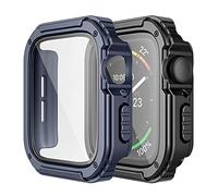 Adepoy 2 Pack Rugged Case Compatible for Apple Watch 45mm Series 9/8/7 with Tempered Glass Screen Protector, Military All Around Hard TPU Protective Cover Case Shockproof Bumper for iWatch Men 45mm