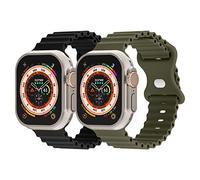 Adepoy Ocean Straps For Apple Watch Ultra 49mm 45mm 44mm 42mm 41mm 40mm 38mm, Silicone Sport Band for iWatch Series 8 7 SE 6 5 4 3 2 1, Soft Breathable Replacement Wristband, Black/Amygreen