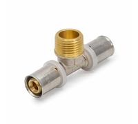 Adept Technology 16mm x 1/2" x 16mm Press Male Tee MLCP Pipe Fitting, Three-Way Press-Fit Connection with Male Thread Outlet for Plumbing & Heating, WRAS Approved, Pack of 10