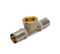 Adept Technology MLCP Press Female Tee Fittings, WRAS Approved Brass Press-Fit Connector with Female Thread for Heating & Potable Water, Multi Size, Pack of 10 (20mm x 3/4" x 20mm)