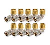 Adept Technology MLCP Press Male Elbow Fittings, WRAS Approved Brass Press-Fit 90° Male Thread Connector for Heating & Potable Water, Multi Size, Pack of 10 (20mm x 3/4")