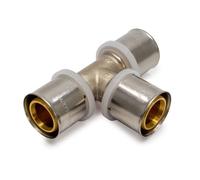 Adept Technology Press Equal Tee MLCP Plumbing Fitting, WRAS Approved Brass Press-Fit Connector, Multi Size Equal Tee for Heating & Potable Water, Pack of 10 (25mm)