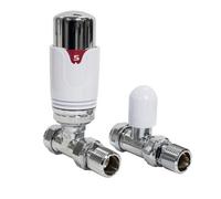 Adept Technology Thermostatic Trv White-Chrome Straight Radiator Valves 1-2" X 15mm