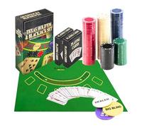 ADEPTNA 2 in 1 Texas Hold’em Poker & BlackJack Casino Game Set with 2 Packs of Playing Card, Blind & Dealer Button, 200 Professional Poker Chips, Poker Set with Double Sided Mat, and Chips.