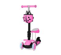 ADEPTNA 3-in-1 Kids Scooter with Removable Seat Adjustable Handlebar, LED Flashing Wheels, & Anti-Slip Pedal Lean-to-Steer Kick Scooter Toddlers Girls Ages 2-11 Years Sturdy 3-Wheel Design (PINK)