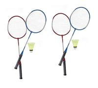 ADEPTNA 4 Player Complete Badminton Racket Set With Shuttlecock Size Metal Pole - One Net - Two Ropes And a Carry Bag - Ideal for Family Outdoor Garden Games
