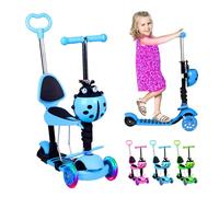 ADEPTNA 5-in-1 Kids Kick Scooter with LED Light-Up Wheels Adjustable Toddler Scooter with Removable Seat Push Handle Lean-to-Steer 3-Wheel Ride for Boys & Girls Ages 2-8 Smooth Sturdy Design (BLUE)