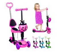 ADEPTNA 5-in-1 Kids Kick Scooter with LED Light-Up Wheels Adjustable Toddler Scooter with Removable Seat Push Handle Lean-to-Steer 3-Wheel Ride for Boys & Girls Ages 2-8 Smooth Sturdy Design (PINK)