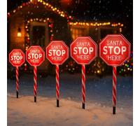 ADEPTNA 5 Pack Christmas Santa Stop Here Pathway Lights - Battery Operated Candy Cane Christmas Lights with Timer & 8 Modes, 1m Lead Wire, 60 Warm White LEDs (Outdoor Path/Garden Decoration)