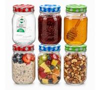 ADEPTNA 6 Pack Glass Jam Jars with Airtight Gingham Lids 250ml/500ml Food Storage Preserve Jars for Jam Honey Pickles Overnight Oats Spices Candle Making Reusable Thick Glass Mason Style Jars (500ml)