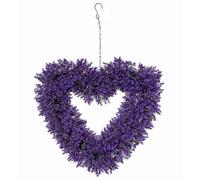 ADEPTNA Artificial Lavender Heart Wreath Hanging Outdoor Garden Decoration UV Protected Faux Floral Foliage Heart with Metal Chain Hook Large 48cm Wall Fence Door Patio Balcony Ornament