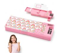 ADEPTNA Back to School Multifunction Pencil Case Calculator Sharpener | Large Capacity Hard Shell Magnetic Pencil Box with Secret Pop-Up Compartments, Timetable & Name Label