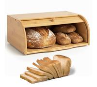 ADEPTNA Bamboo Bread Bin - Fully Assembled Vintage Bread Box | Eco-Friendly Wooden Bread Storage Bin with Roll Top Lid | Natural Bamboo Countertop Bread Keeper, Elegant & Durable Kitchen Organiser