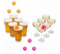 ADEPTNA Battle Pong Game - Beer & Prosecco Drinking Game Kit | Boys vs Girls Challenge Party Game | 6 Beer Glasses + 6 Prosecco Glasses & Colour Balls for Birthdays, Christmas & Hen/Sta
