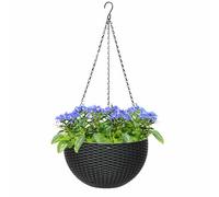 ADEPTNA Beautiful Rattan Effect Hanging Planter - 26cm (10") Hanging Basket | Decorative Plant Pot for Home, Garden & Patio | Stylish Flower Bowl for Indoor & Outdoor Use (BLACK)