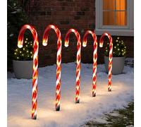ADEPTNA Christmas Candy Cane LED Lights with Timer - Battery Powered Xmas Pathway & Driveway Decorations, Outdoor Holiday Garden & Patio Lights for Festive Decor (5 PK Warm White)